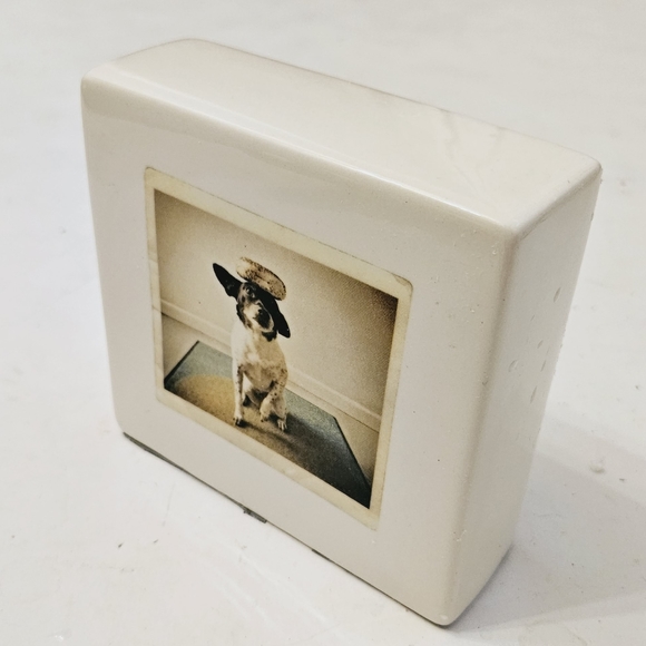 Rae Dunn Have a Balanced Meal Ceramic Stand with Dog Balancing a Bagel - Picture 3 of 5